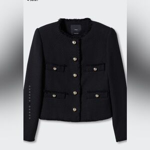 NWT Mango Tweed Pocket Blazer Black Small
